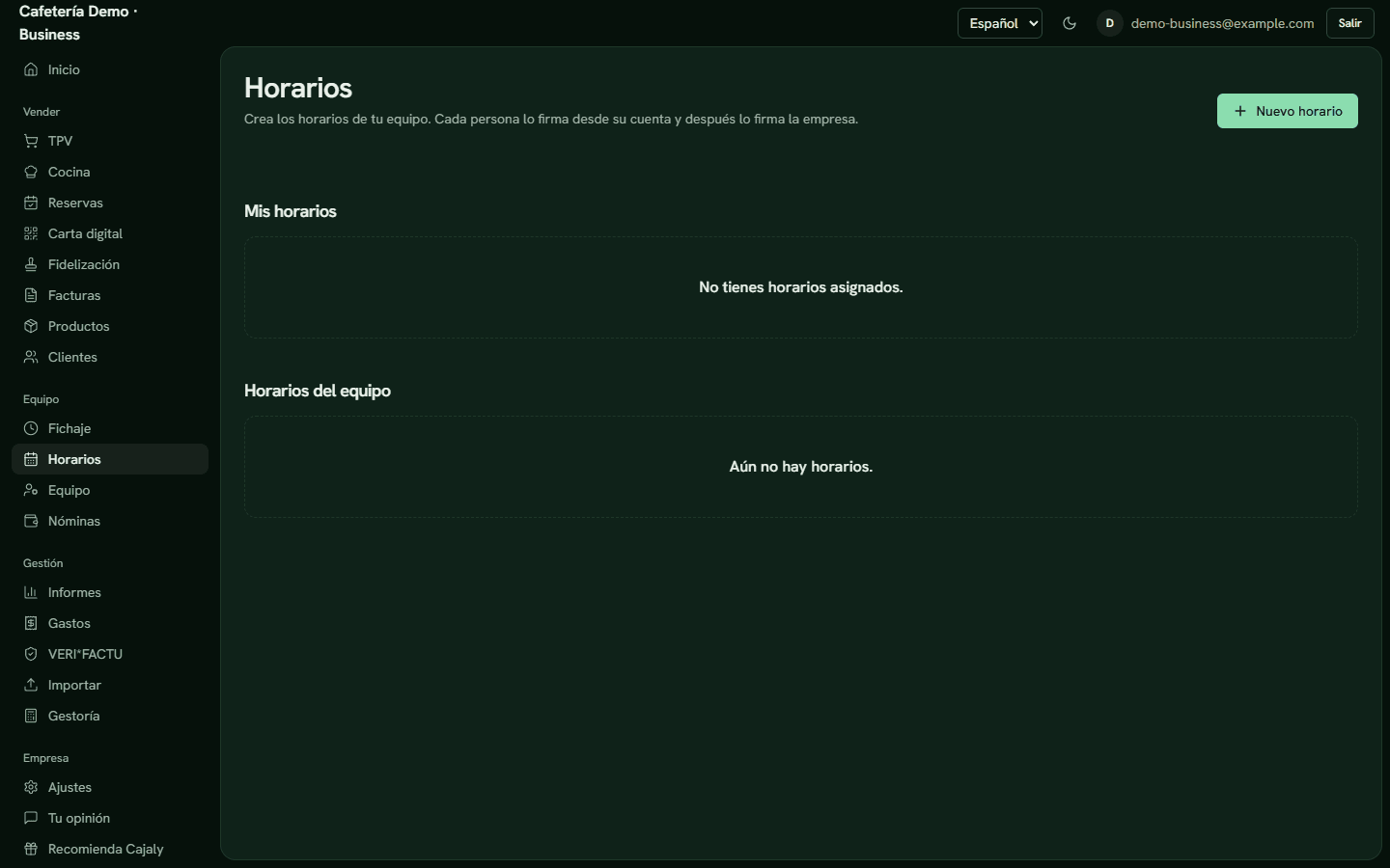 Horarios del equipo y su firma